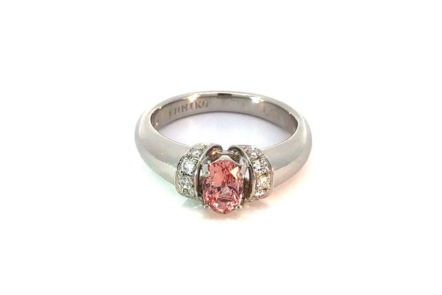 リング Pt900 約13号 パパラチャサファイア1.00ct ダイヤ0.16ct